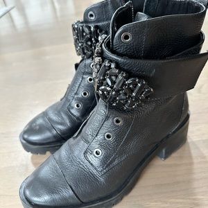 Karl Lagerfeld Black Leather Combat Boots